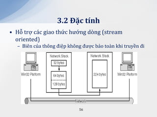 3.2 Đặc tính
• Hỗ trợ các giao thức hướng dòng (stream
  oriented)
  – Biên của thông điệp không được bảo toàn khi truyền đi




                            56
 