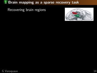 1 Brain mapping as a sparse recovery task
   Recovering brain regions




G Varoquaux                                  14
 