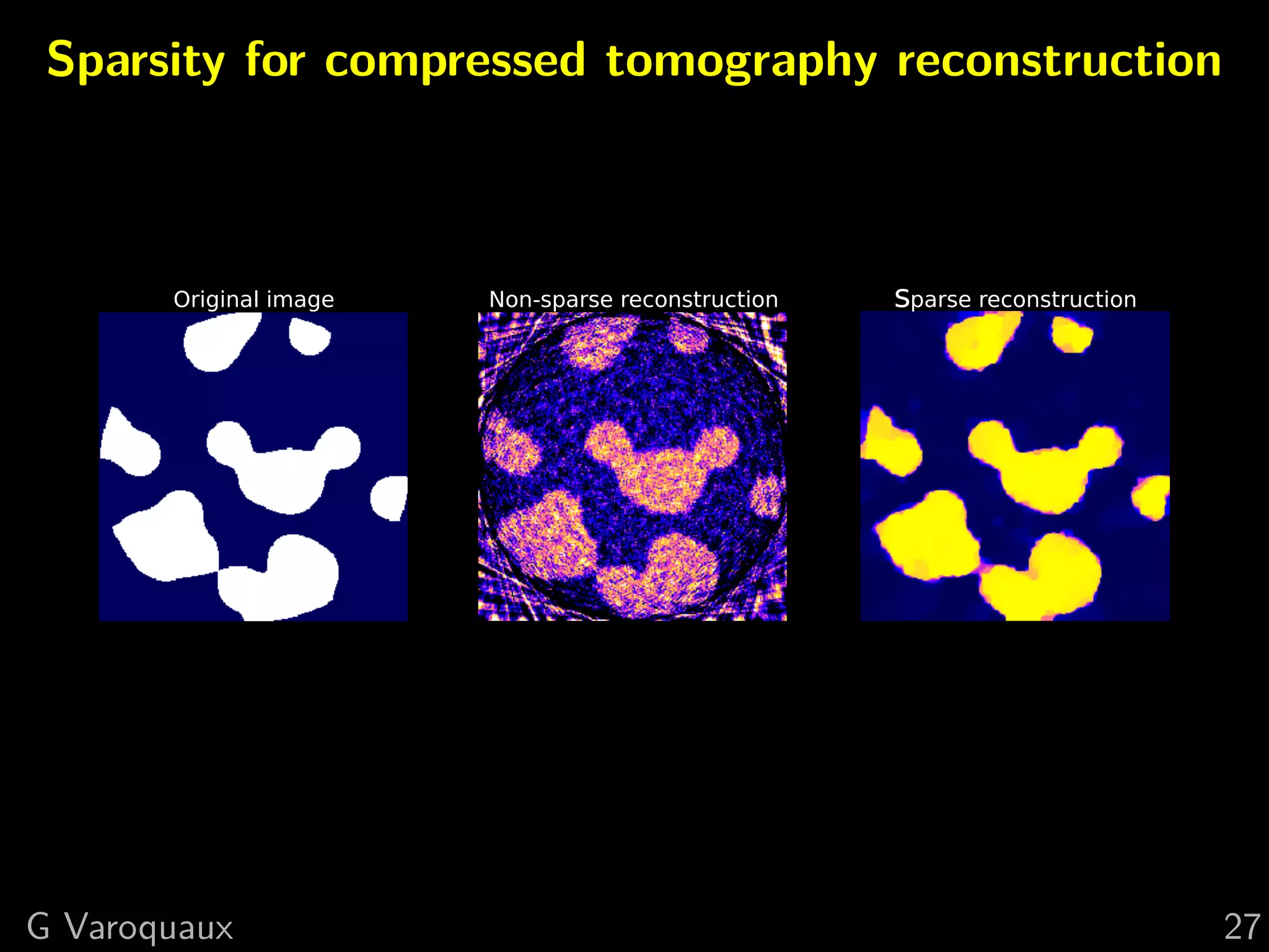 Sparsity for compressed tomography reconstruction




  @GaelVaroquaux                                    27
 