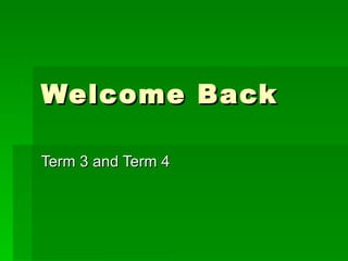 Welcome Back Term 3 and Term 4 