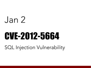 Jan 2
CVE-2012-5664
SQL Injection Vulnerability
 