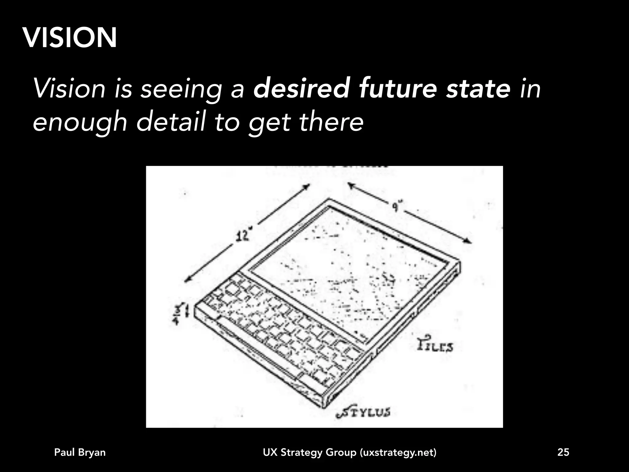 VISION
So is vision only for geniuses?

Paul Bryan

UX Strategy Group (uxstrategy.net)

25

 