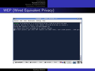Introduzione
Tecniche di attacco
Attacchi basati su crittoanalisi
Attacchi all’implementazione
Conclusioni e Contromisure
WEP (Wired Equivalent Privacy)
Gianluca Ghettini
 