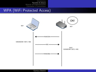 Introduzione
Tecniche di attacco
Attacchi basati su crittoanalisi
Attacchi all’implementazione
Conclusioni e Contromisure
WPA (WiFi Protected Access)
Gianluca Ghettini
 