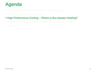 Agenda
 Top 3 NAM trends for Data Center Cooling today
 Economizers – types & options
 High Performance Cooling – Where is the industry heading?
 Selecting the right Cooling solution for your Data Center
 Summary

Schneider Electric

25

 