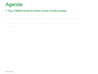 Agenda
 Top 3 NAM trends for Data Center Cooling today
 Economizers – types & options
 High Performance Cooling – Where is the industry heading?
 Selecting the right Cooling solution for your Data Center
 Summary

Schneider Electric

6

 