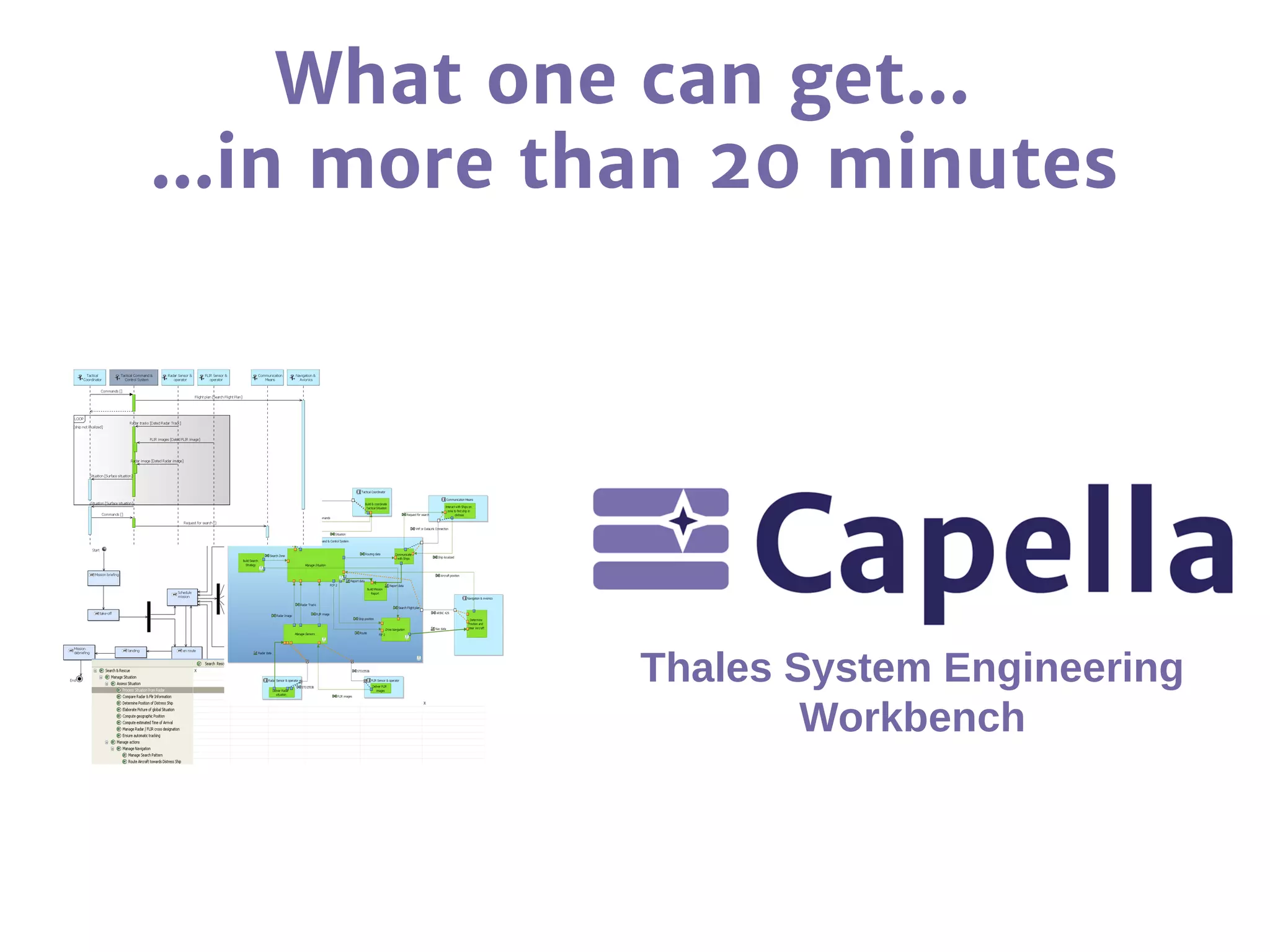 What one can get…
…in more than 20 minutes
Thales System Engineering
Workbench
 
