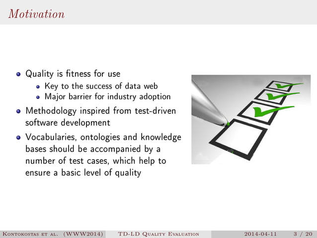 RDFUnit - Test-Driven Linked Data quality Assessment (WWW2014) | PPT