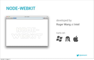 @pracucci
NODE-WEBKIT
runs on
developed by
Roger Wang at Intel
mercoledì 14 maggio 14
 