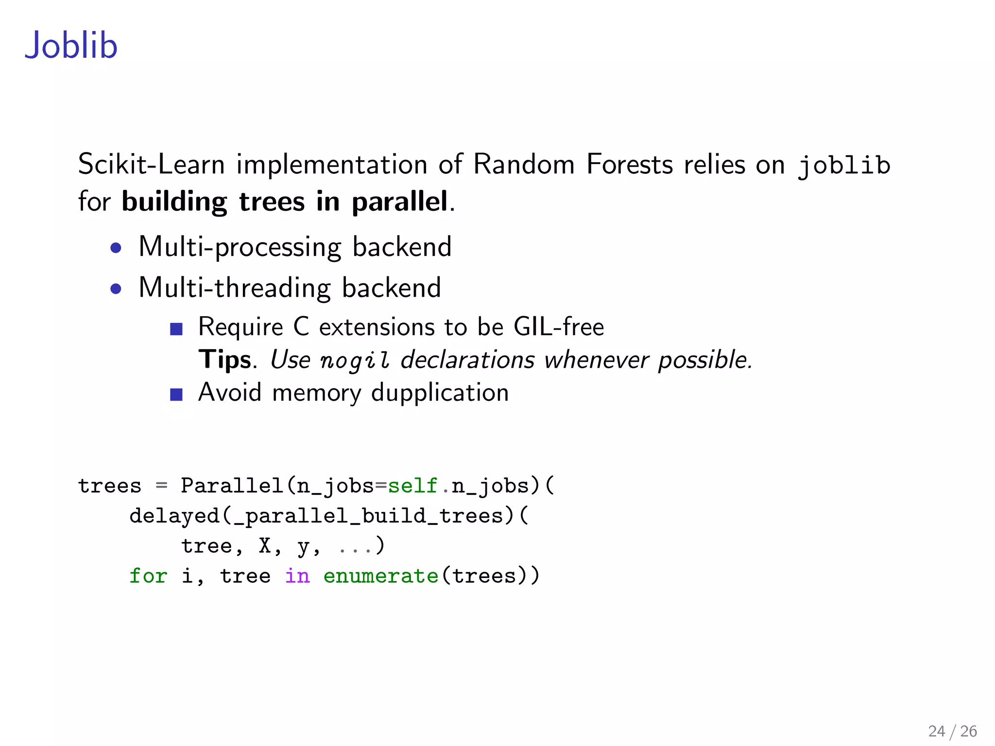 Call graph 
python -m cProfile -o profile.prof script.py 
gprof2dot -f pstats profile.prof -o graph.dot 
18 / 26 
 