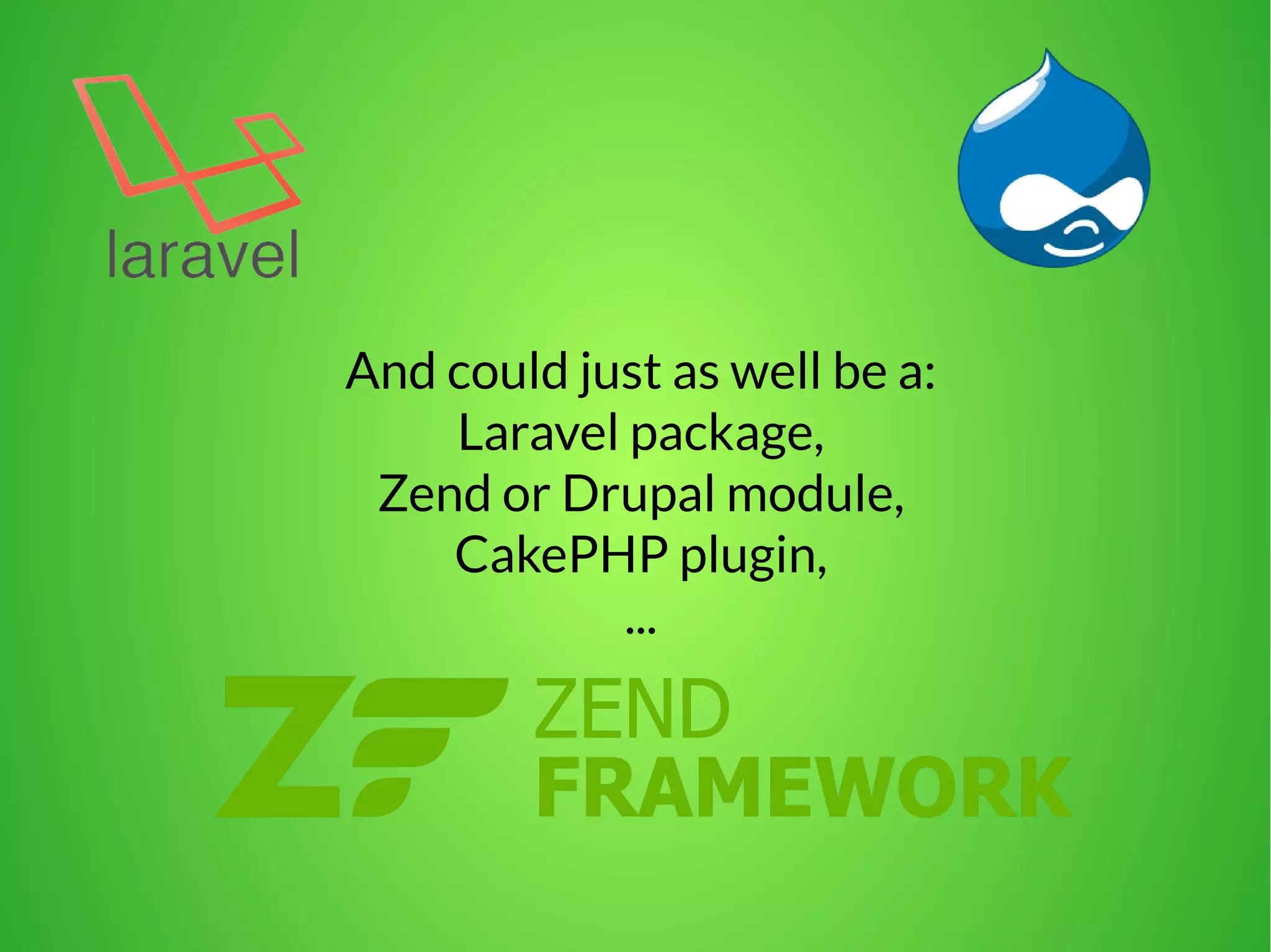 And could just as well be a: 
Laravel package, 
Zend or Drupal module, 
CakePHP plugin, 
... 
 