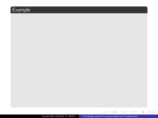 ned as a binary word over the alphabet f1; *g : 
1 : accepts only match symbol | , 
* : accepts all alignment symbols (joker) . 
s : span (length), w : weight (number of 1). 
Example 
 = 111*1*11 
111*1*11 
ATCAGTGCGAATGCGCAAGA 
|||||:||:|||||.||||| 
ATCAGCGCAAATGCTCAAGA 
Laurent Noe, Donald E. K. Martin A coverage criterion for spaced seeds and its applications 
 