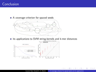 ers? 
Yes: see [Onodera and Shibuya, 2013, Ghandi et al., 2014] 
Which spaced seed patterns are better? Does coverage 
help here? 
Laurent Noe, Donald E. K. Martin A coverage criterion for spaced seeds and its applications 
 