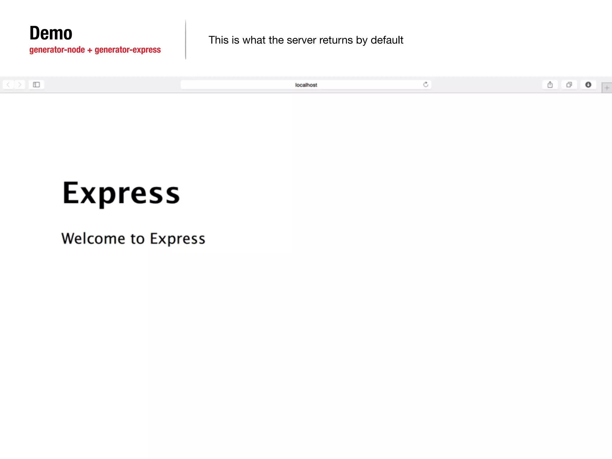 Demo 
generator-node + generator-express 
This is what the server returns by default 
 