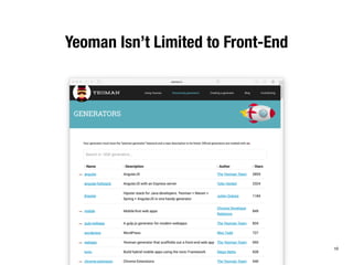 Yeoman Isn’t Limited to Front-End 
10 
 