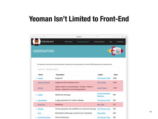Yeoman Isn’t Limited to Front-End 
10 
 