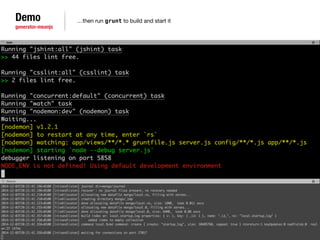 Demo 
generator-meanjs 
…then run grunt to build and start it 
 
