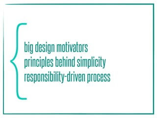 bigdesignmotivators
principlesbehindsimplicity
responsibility-drivenprocess{
 