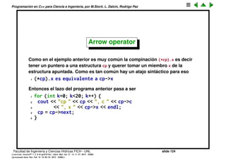 Programaci´on en C++ para Ciencia e Ingenier´ıa, por M.Storti, L. Dalc´ın, Rodrigo Paz
Estructuras (cont.)
El resultado es
1 [mstorti@galileo garage]$$ ./try8.bin
2 cp 0x7fff571b2d20, c a, x 1
3 cp 0x7fff571b2d00, c b, x 2
4 cp 0x7fff571b2ce0, c c, x 3
5 cp 0x7fff571b2d20, c a, x 1
6 . . .
7 cp 0x7fff571b2d20, c a, x 1
8 cp 0x7fff571b2d00, c b, x 2
9 [mstorti@galileo garage]$$
Facultad de Ingenier´ıa y Ciencias H´ıdricas FICH - UNL slide 124
((version texstuff-1.2.9-12-ge83ced6) (date Wed May 27 12:15:38 2015 -0300)
(processed-date Wed May 27 12:45:10 2015 -0300))
 
