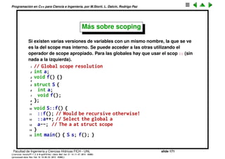 Programaci´on en C++ para Ciencia e Ingenier´ıa, por M.Storti, L. Dalc´ın, Rodrigo Paz
21 while((s = (string*)textlines.pop()) != 0) {
22 cout << *s << endl;
23 delete s;
24 }
25 textlines.cleanup();
26 }
Facultad de Ingenier´ıa y Ciencias H´ıdricas FICH - UNL slide 171
((version texstuff-1.2.9-12-ge83ced6) (date Wed May 27 12:15:38 2015 -0300)
(processed-date Wed May 27 12:45:10 2015 -0300))
 