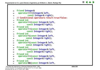 Programaci´on en C++ para Ciencia e Ingenier´ıa, por M.Storti, L. Dalc´ın, Rodrigo Paz
45 operator-=(Integer& left,
46 const Integer& right);
47 friend Integer&
48 operator*=(Integer& left,
49 const Integer& right);
50 friend Integer&
51 operator/=(Integer& left,
52 const Integer& right);
53 friend Integer&
54 operator%=(Integer& left,
55 const Integer& right);
56 friend Integer&
57 operatorˆ=(Integer& left,
58 const Integer& right);
59 friend Integer&
60 operator&=(Integer& left,
61 const Integer& right);
62 friend Integer&
63 operator|=(Integer& left,
64 const Integer& right);
65 friend Integer&
66 operator>>=(Integer& left,
67 const Integer& right);
Facultad de Ingenier´ıa y Ciencias H´ıdricas FICH - UNL slide 253
((version texstuff-1.2.9-12-ge83ced6) (date Wed May 27 12:15:38 2015 -0300)
(processed-date Wed May 27 12:45:10 2015 -0300))
 