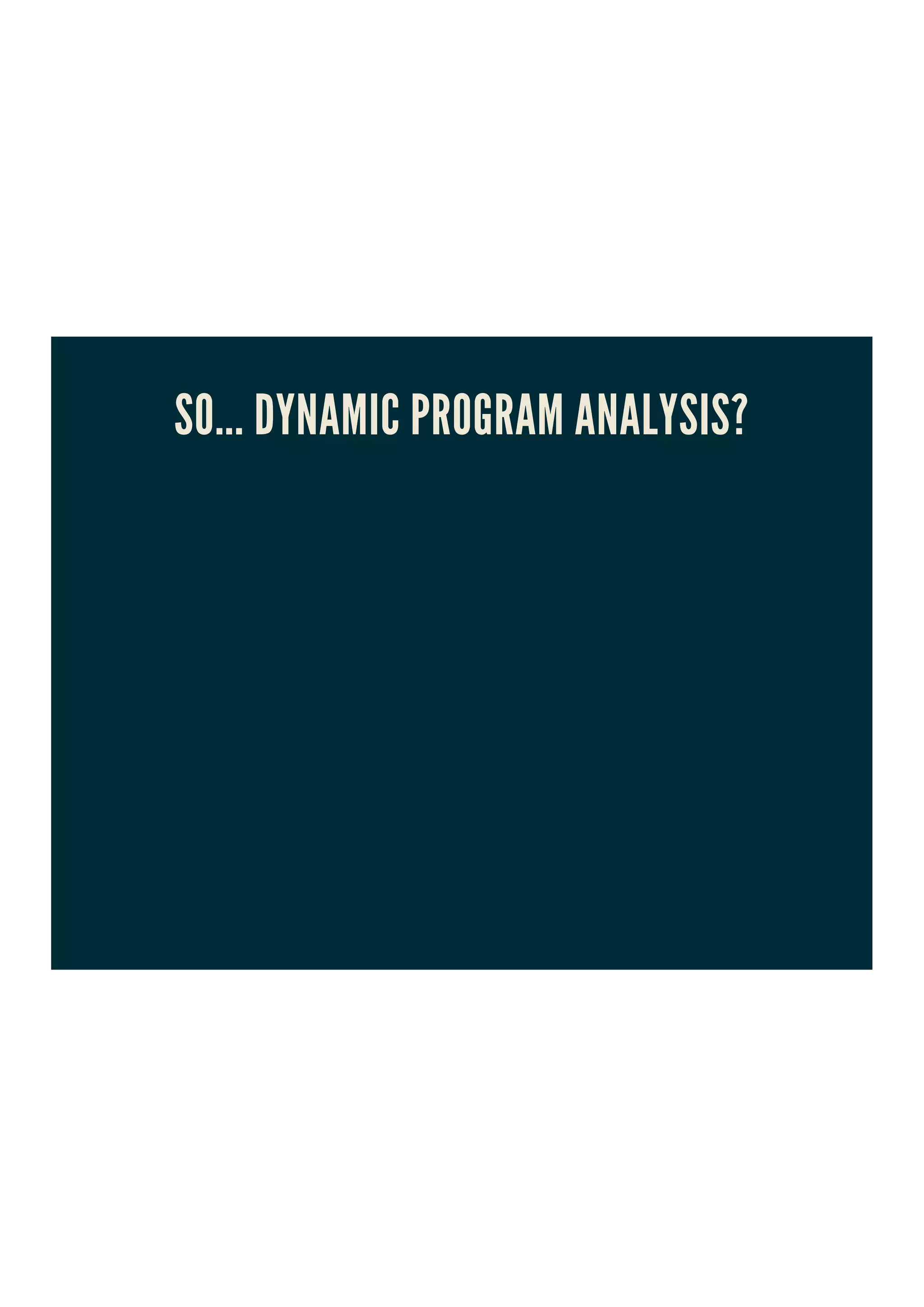 SO... DYNAMIC PROGRAM ANALYSIS?
 