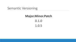 Semantic Versioning
Major.Minor.Patch
0.1.0
1.0.5
 