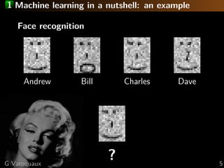 1 Machine learning in a nutshell: an example
Face recognition
Andrew Bill Charles Dave
?G Varoquaux 5
 