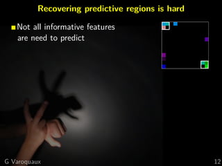 Recovering predictive regions is hard
Not all informative features
are need to predict
G Varoquaux 12
 