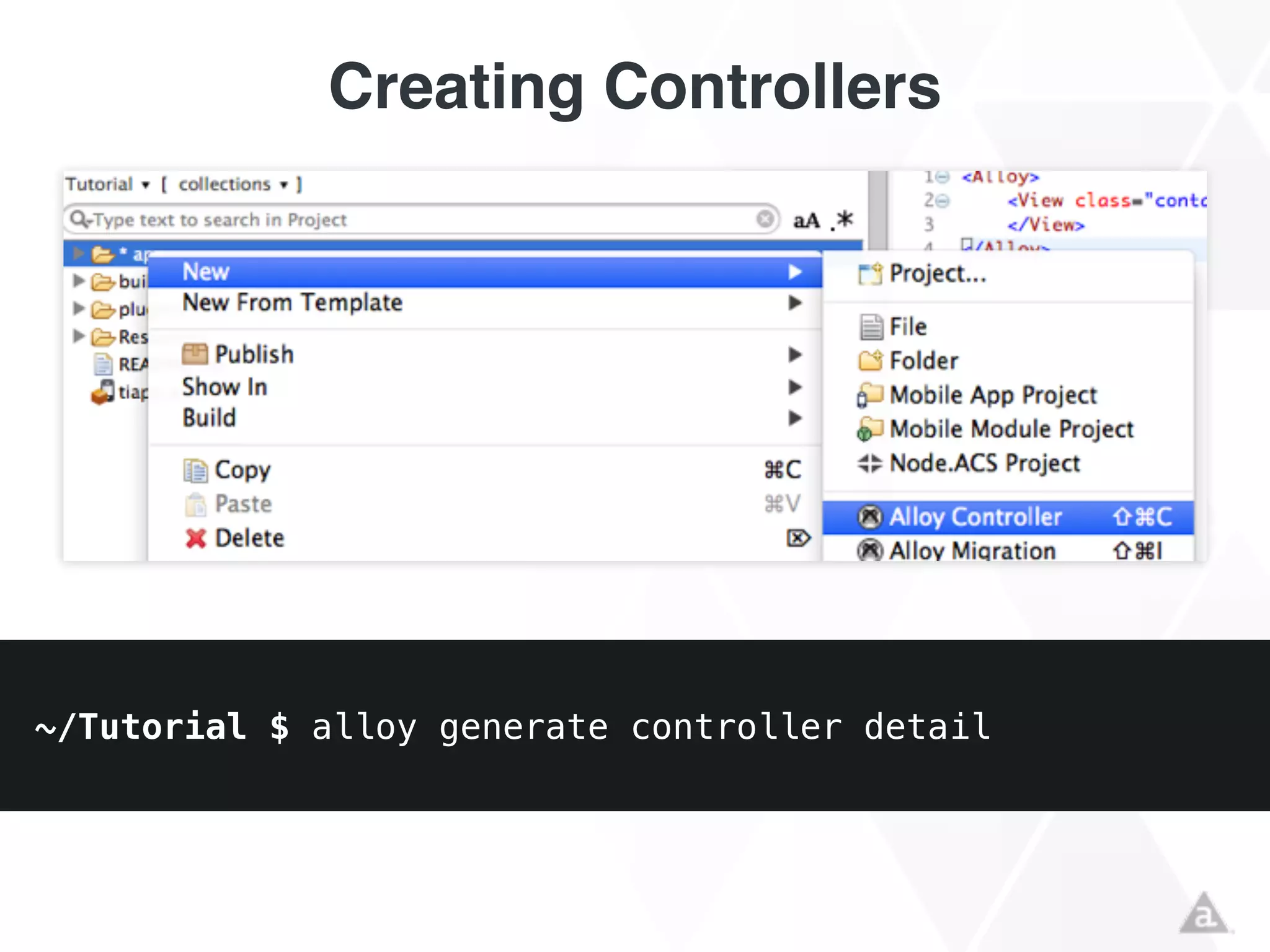 Creating Controllers
~/Tutorial $ alloy generate controller detail
 