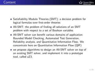 All-Solution Satisfiability Modulo Theories: applications, algorithms ...