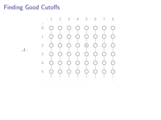 Finding Good Cutoﬀs
i
j
1 2 3 4 5 6 7 8
0
1
2
3
4
5
...
...
...
...
...
...
...
...
...
A :
 
