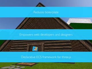Reduces boilerplate
Empowers web developers and designers
Declarative ECS framework for three.js
 