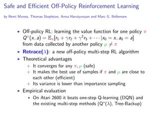 Safe and Efficient Off-Policy Reinforcement Learning | PPT