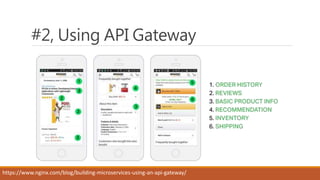 #2, Using API Gateway
https://www.nginx.com/blog/building-microservices-using-an-api-gateway/
 