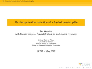 On the optimal introduction of a funded pension pillar
On the optimal introduction of a funded pension pillar
Jan Woznica
...