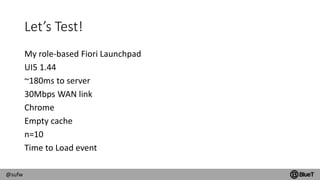 @sufw
Let’s Test!
My role-based Fiori Launchpad
UI5 1.44
~180ms to server
30Mbps WAN link
Chrome
Empty cache
n=10
Time to Load event
 
