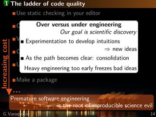 1 The ladder of code qualityIncreasingcost
?
Use static checking in your editor seriously
Coding convention, good naming
V...