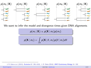 p(m1 | X) p(m2 | X) p(m3 | X) p(m4 | X) p(m5 | X)
τ1 τ2 τ1 τ1τ2 τ1τ2 τ3 τ1τ2
We want to infer the model and divergence tim...