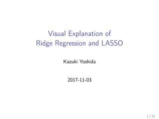 Visual Explanation of
Ridge Regression and LASSO
Kazuki Yoshida
2017-11-03
1 / 21
 