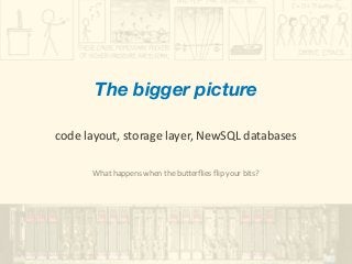 The bigger picture 
code	layout,	storage	layer,	NewSQL	databases	
 
What	happens	when	the	bueerﬂies	ﬂip	your	bits?
 