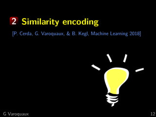 2 Similarity encoding
[P. Cerda, G. Varoquaux, & B. Kegl, Machine Learning 2018]
G Varoquaux 12
 