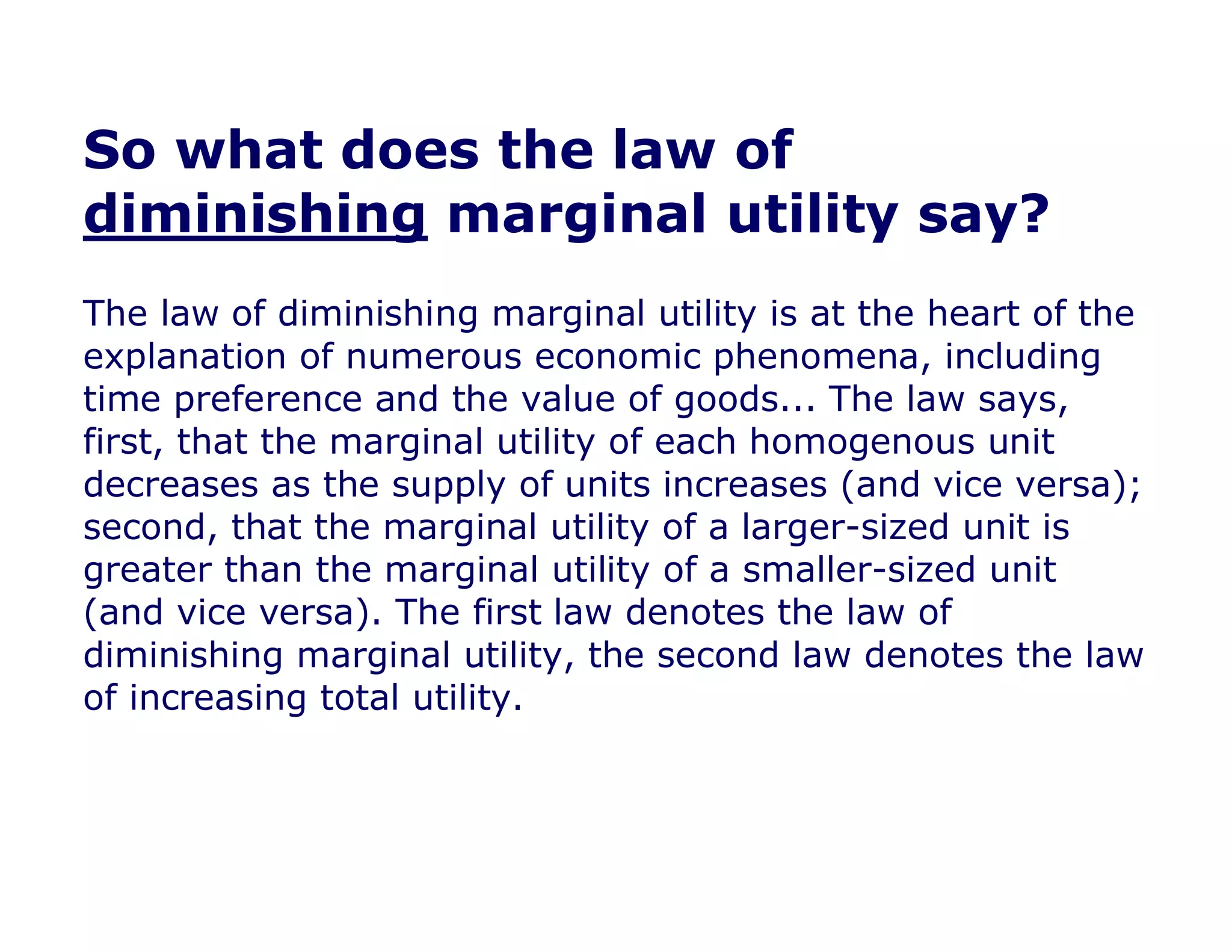 Law of diminishing marginal utility in daily examples | PPT