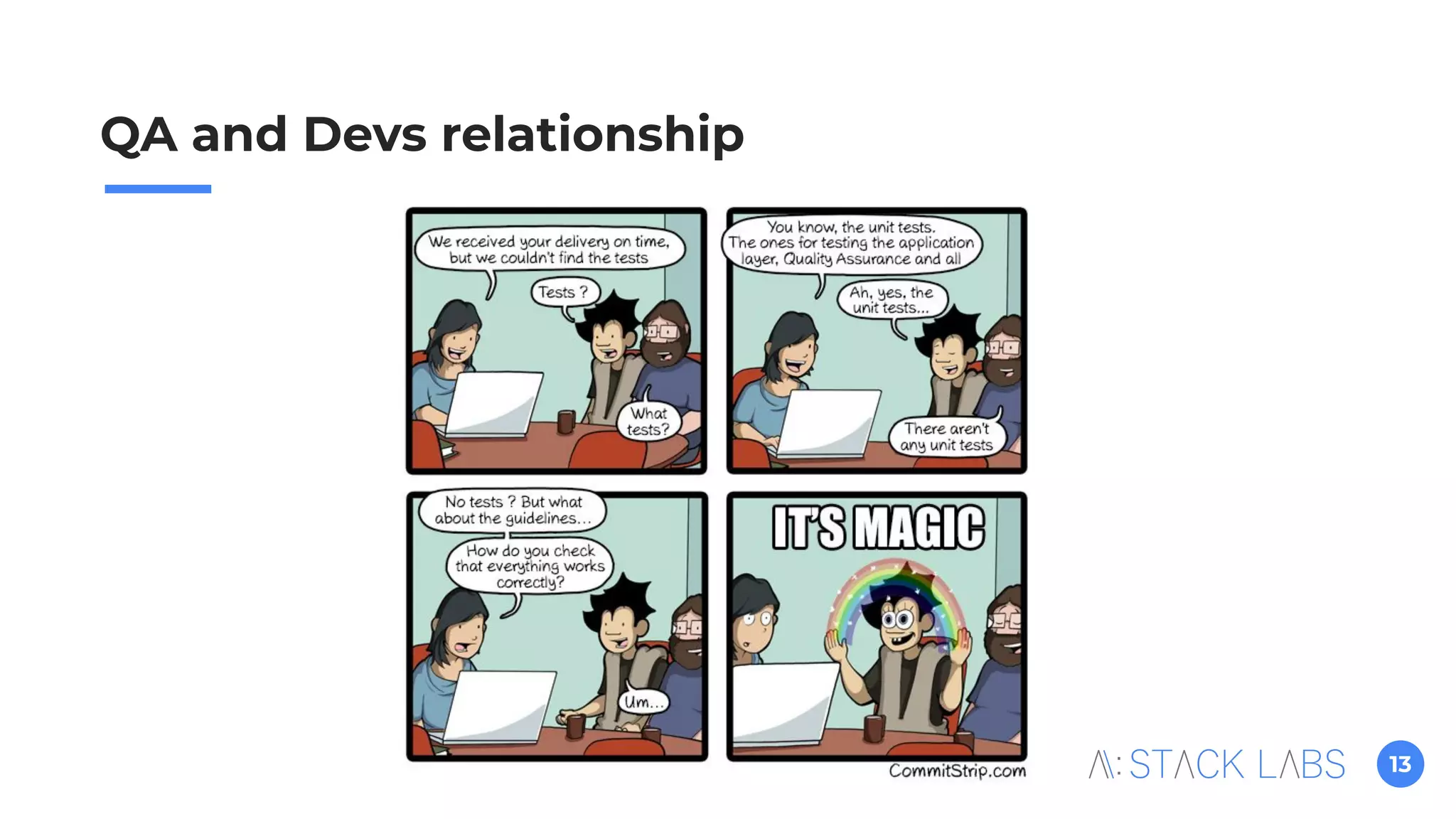 13
QA and Devs relationship
 