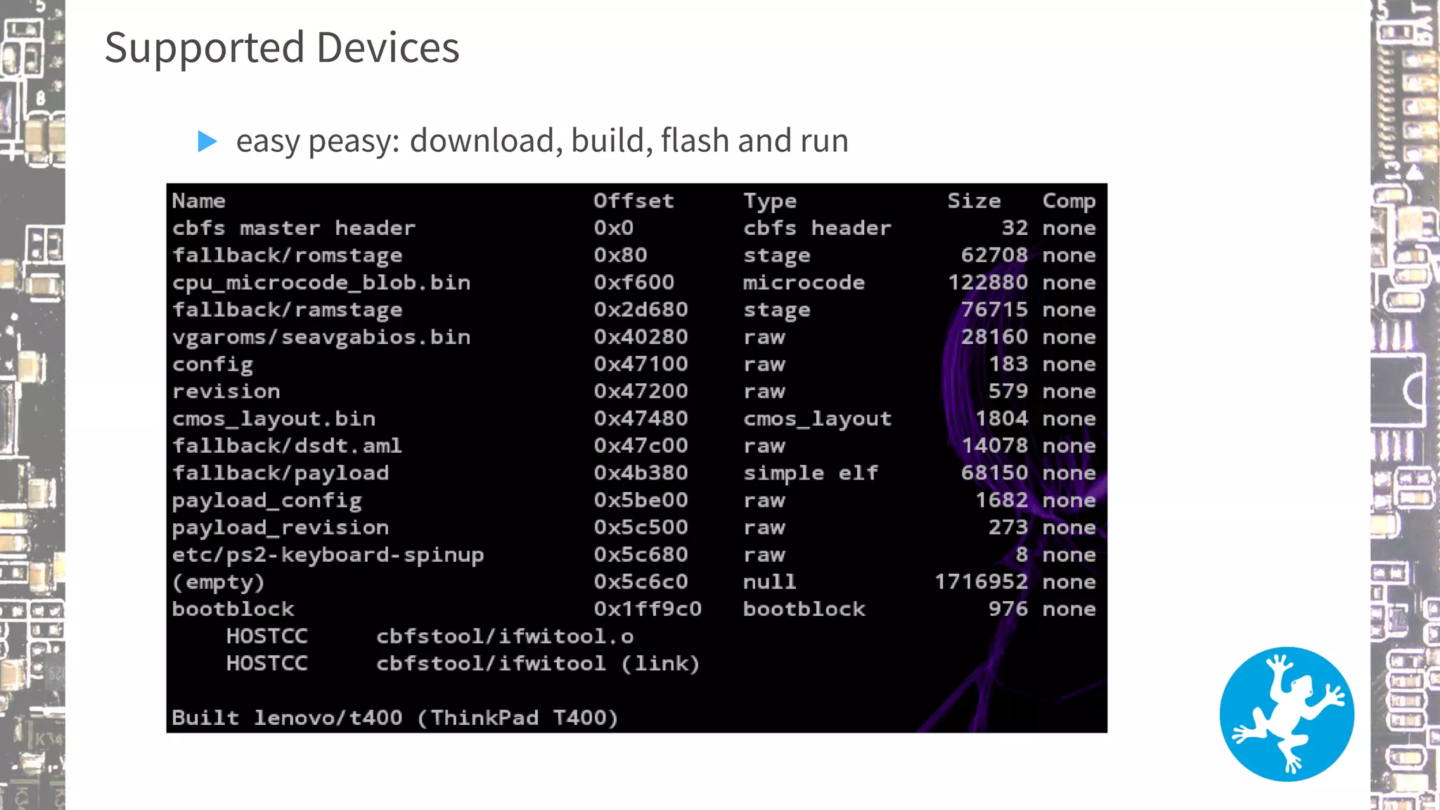 Supported Devices
▶ easy peasy: download, build, flash and run
 