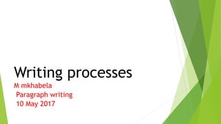 Writing processes
M mkhabela
Paragraph writing
10 May 2017
 