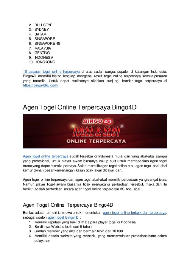 Bingo4D Top Situs Slot Terpercaya Bingo4d Game Mainan