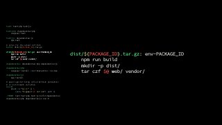 test: test-php test-js
test-php: dependencies-php
composer test
test-js: dependencies-js
npm test
# alias for the actual Artifact
build: dist/${PACKAGE_ID}.tar.gz
dist/${PACKAGE_ID}.tar.gz: env-PACKAGE_ID
npm run build
mkdir -p dist/
tar czf $@ web/ vendor/
dependencies: dependencies-php dependencies-js
dependencies-php:
composer install --no-interaction --no-dev
dependencies-js:
npm install
# guard against being called without parameters
# or environment variables
env-%:
@test -n "${$*}"  
(echo "Argument $* not set"; exit 1)
.PHONY: test test-php test-js build dependencies
dependencies-php dependencies-js env-%
dist/${PACKAGE_ID}.tar.gz: env-PACKAGE_ID
npm run build
mkdir -p dist/
tar czf $@ web/ vendor/
 