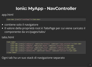 Ionic: MyApp - NavControllerIonic: MyApp - NavController
app.html
contiene solo il navigatore
Il valore della proprietà ro...