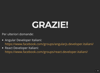GRAZIE!GRAZIE!
Per ulteriori domande:
Angular Developer Italiani:
React Developer Italiani:
https://www.facebook.com/group...